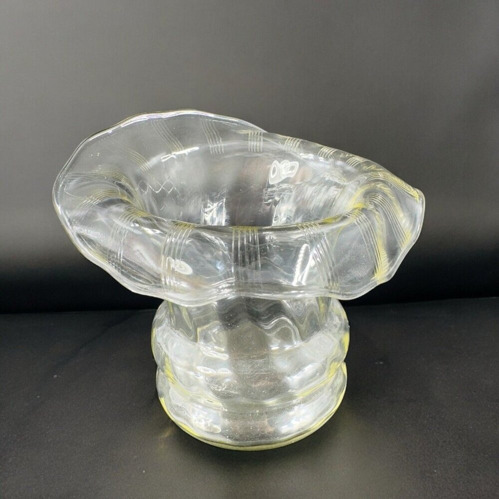 Antique Jack In The Pulpit Vase Bowl Transparent Light Yellow Glass Vintage Vase
